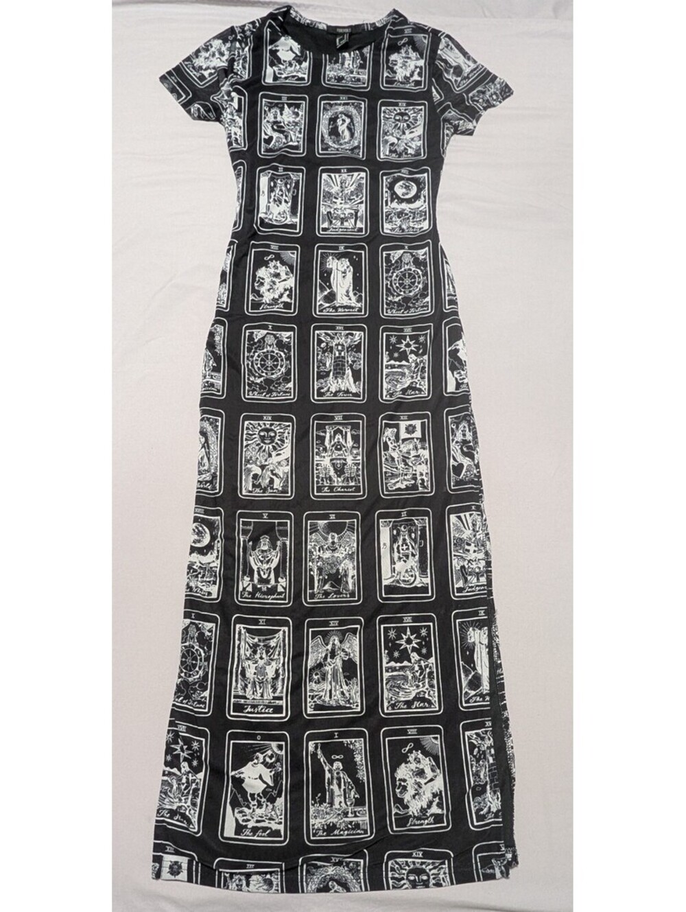 Forever 21 Tarot Card Print Mesh Maxi Dress Black White Goth Size Small
